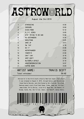 Astroworld Album Receipt by Travis Scott