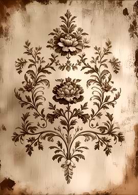 Floral Damask Pattern in Sepia Tones