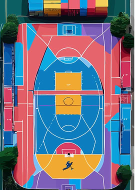Colorful Basketball Court Aerial View