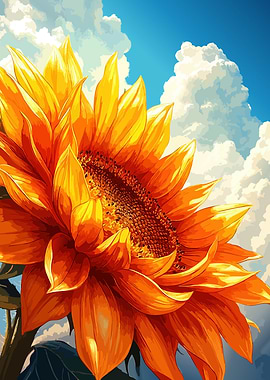 Vibrant Sunflower Against Cloudy Sky