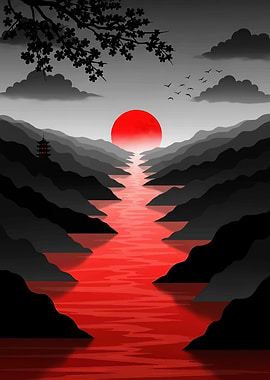 Red River Sunset Landscape