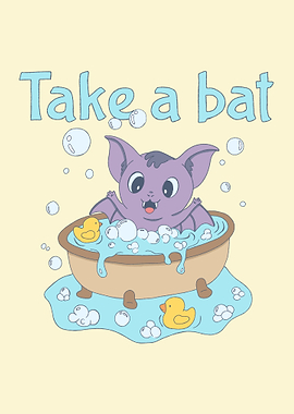 Cute Bat Taking a Bubble Bath