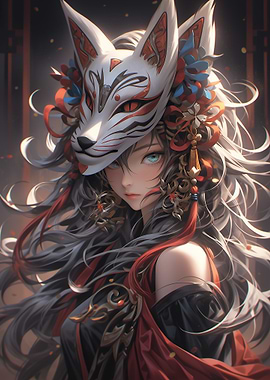 Artistic Samurai Heroine in Decorative Pattern