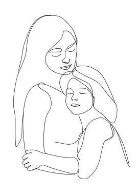 Mother and Child Minimalist Line Art