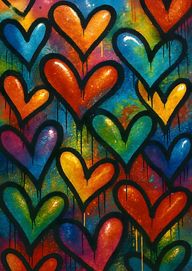 Colorful Hearts Graffiti Art