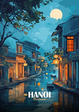Hanoi, Vietnam Canal at Night