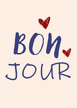 Bonjour greeting with hearts