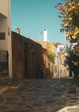 Motorcycle on a narrow Catalonian Street