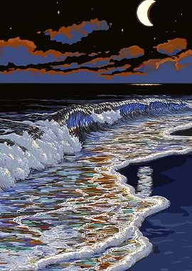 Night Beach Wave