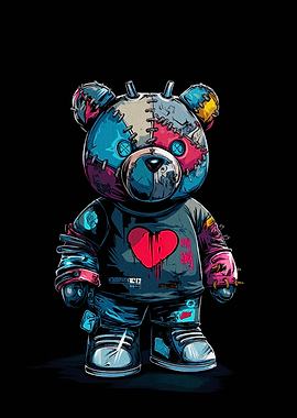 Cyberpunk Stitched Teddy Bear Illustration