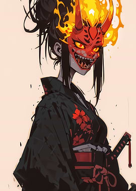 Oni Mask Girl with Katana