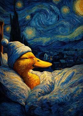 Duck in Bed, Starry Night Style