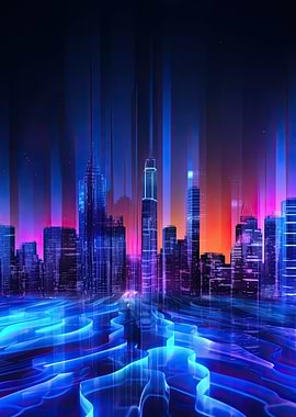 Neon Cityscape Digital Art