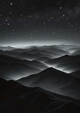 Mountain Range Under Starry Sky