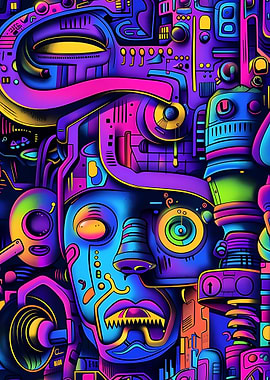 Abstract Cyberpunk Machine Face
