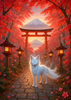 Spirit of the Torii – Mystical White Fox in Autumn Japan