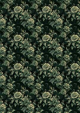 Floral Pattern on Dark Green Background