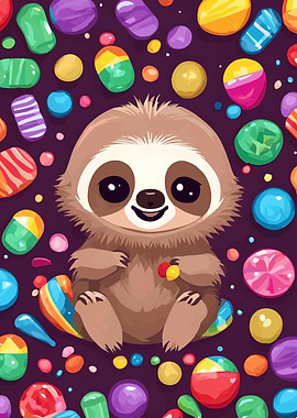 Colorful Cute Sloth With Candies