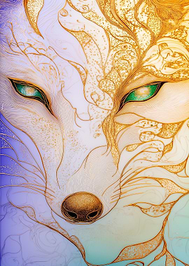 Ornate Fox Portrait with Golden Details