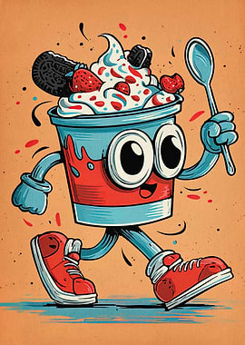 Cartoon Dessert Character with Spoon