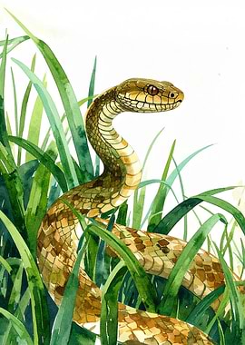 Snake in Grass Watercolor