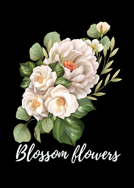 Blossom Flowers Illustration on Black