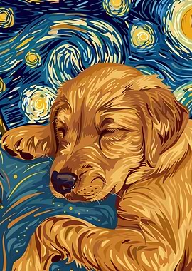 Dog Sleeping in Starry Night Style