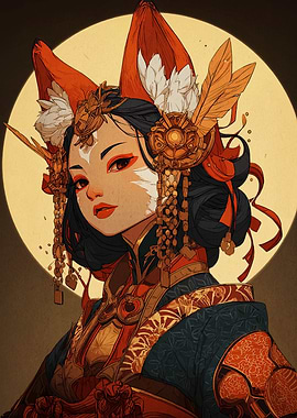 Fox-eared woman with ornate headdress