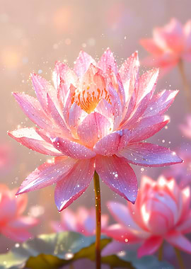 Pink Lotus Flower with Glittering Details