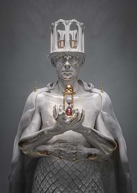 Statue Holding Hourglass with Skull