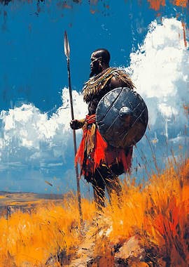 African Warrior with Spear and Shield