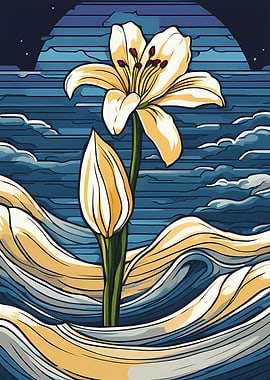 Lily Flower in Stylized Landscape
