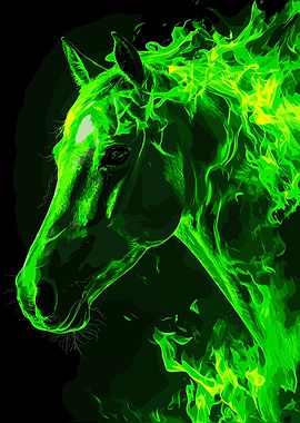 Green Fire Horse Portrait