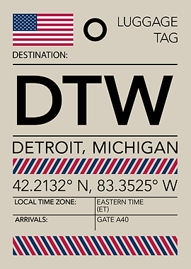 DTW Detroit, Michigan Airport Luggage Tag