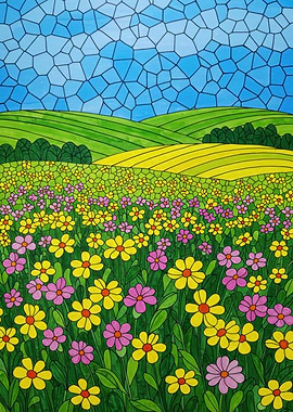 Stained Glass Floral Field Mosaic