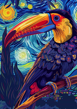 Toucan in Starry Night Style