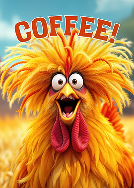 Coffee! Funny Cartoon Chicken Poster