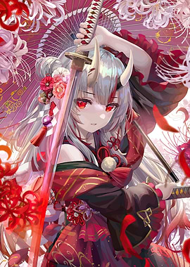 Anime Girl with Sword and Horns