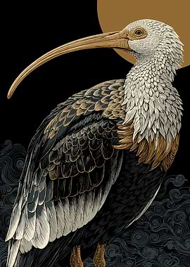 Elegant Ibis Illustration with Golden Accents