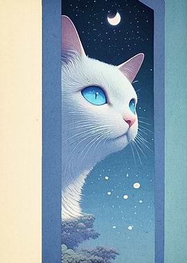 Cat Gazing Night Sky