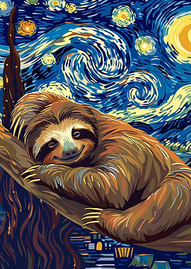 Sloth in Starry Night Style