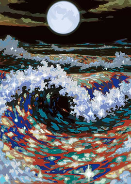 Moonlit Ocean Wave Art