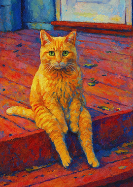 Orange Cat Portrait on Wooden Deck