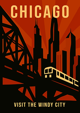Chicago Vintage Travel Poster