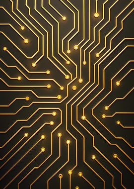 Golden Circuit Board on Black Background