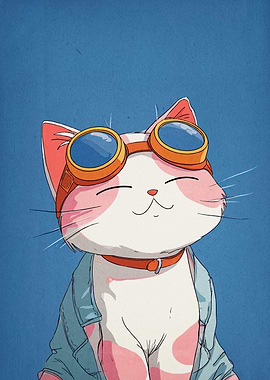 Cartoon Cat with Goggles Illustration