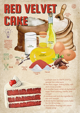 Red Velvet Cake Recipe Illustration | Vintage Paper