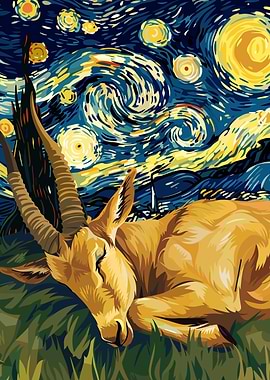 Sleeping Antelope Starry Night Art