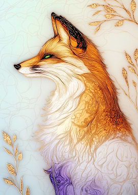 Elegant Fox Portrait with Golden Accents