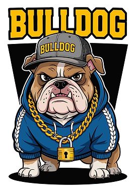 Cartoon Bulldog with Hoodie and Chain
